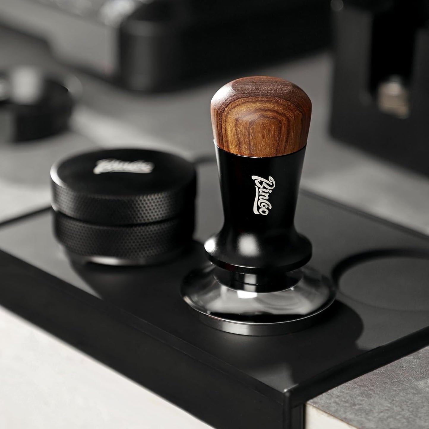 58mm Espresso Coffee Tamper - Coffee Tamper with Calibrated Spring Loaded, Espresso Hand Tamper, Flat Stainless Steel Base Espresso Accessories, Adjustable Depth, Wood