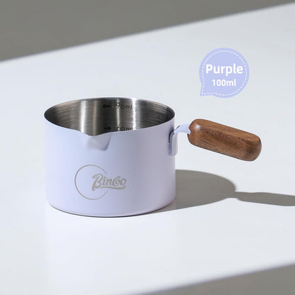 Bincoo GYKF2244 Espresso Shot Cup with Wood Handle,100ML Stainless Steel Espresso Measuring Cup Pouring Cup for Coffee Machine, Home, Barista