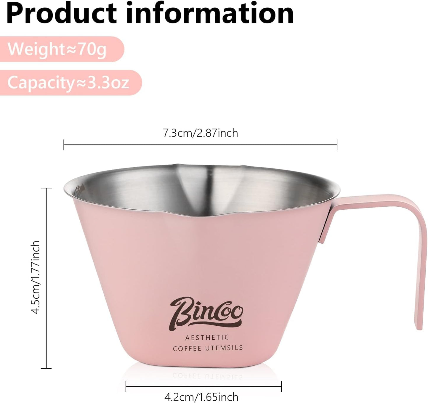 Pink Espresso Measuring Cup with Handle - 2 Pack Stainless Steel Espresso Pouring Cup with Double Spout,100ML Espresso Shot Cup for Coffee Bean,Tomato,Sauce,Milk