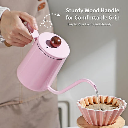 Pink Pour Over Coffee Kettle - 600ML/20oz Stainless Steel Coffee Server Coffee Maker, Hand Drip Coffee Pot with Long Narrow Drip Spout, Flow Spout Design for Drip Coffee