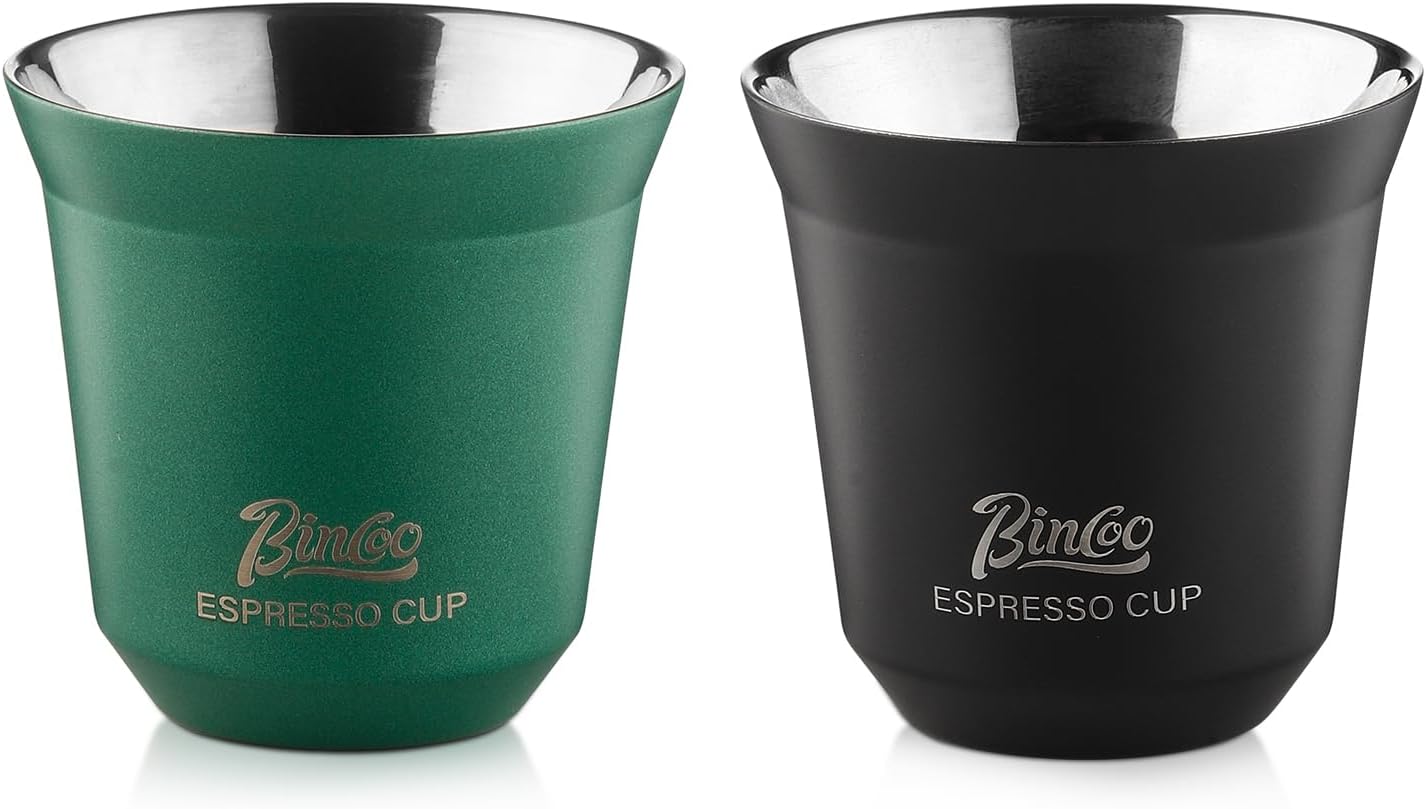 Bincoo Stainless Steel Espresso Shot Cups,2 Pack Stackable Double Wall Insulated Demitasse Cups Espresso Cup,Set of 2