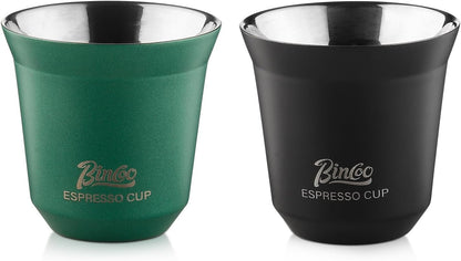 Bincoo Stainless Steel Espresso Shot Cups,2 Pack Stackable Double Wall Insulated Demitasse Cups Espresso Cup,Set of 2