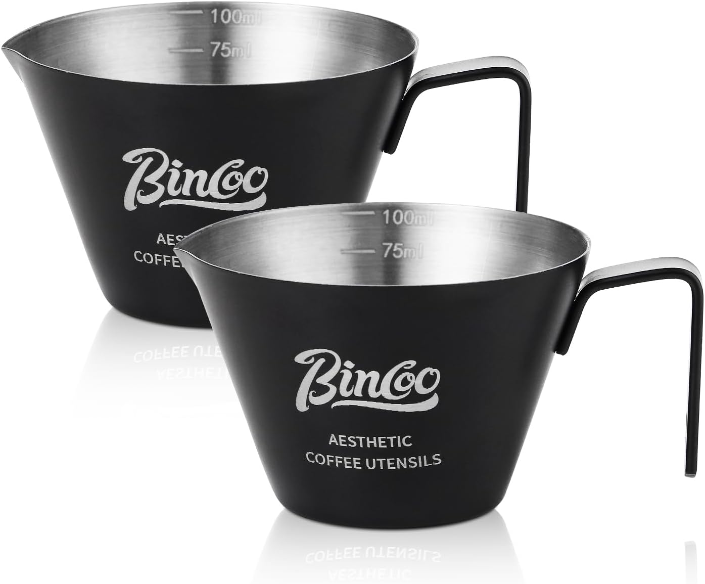 Pink Espresso Measuring Cup with Handle - 2 Pack Stainless Steel Espresso Pouring Cup with Double Spout,100ML Espresso Shot Cup for Coffee Bean,Tomato,Sauce,Milk