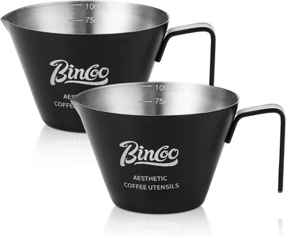 Pink Espresso Measuring Cup with Handle - 2 Pack Stainless Steel Espresso Pouring Cup with Double Spout,100ML Espresso Shot Cup for Coffee Bean,Tomato,Sauce,Milk