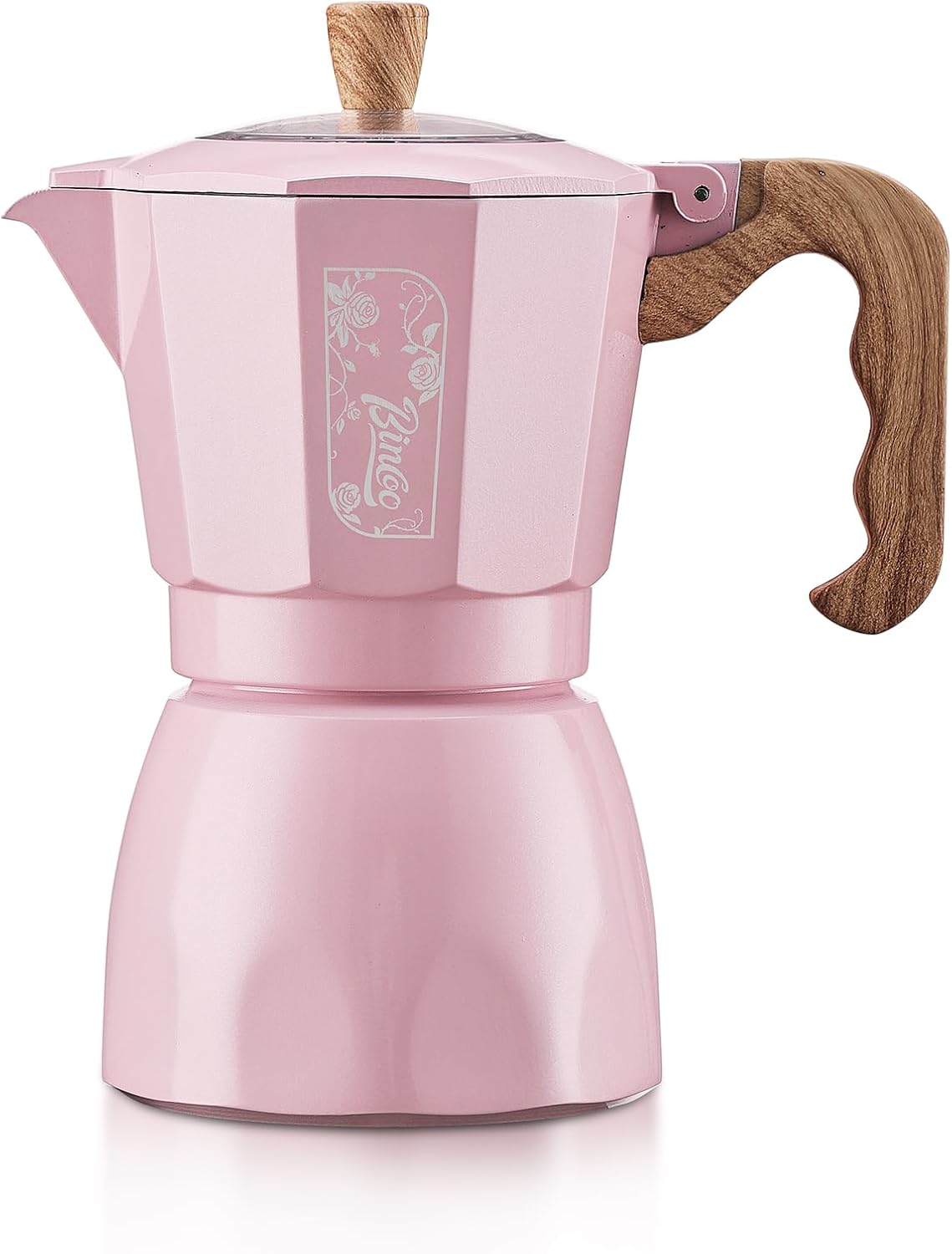 Bincoo Pink Espresso Maker Stovetop - Classic Aluminum Italian Coffee Maker,4 Cups Moka Pot for Italian and Cuban Café Brewing, Double Valve Extraction (Pink, 4 Cups)