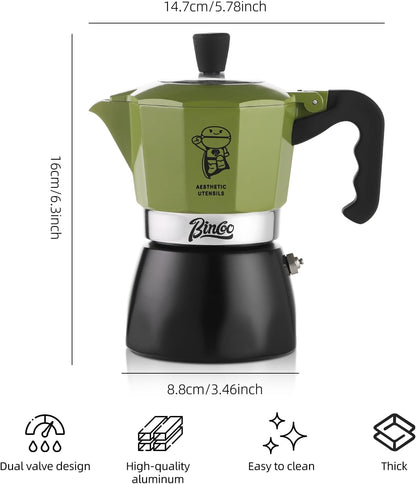 Upgraded Moka Pot with Double Valves - 2X Richer Crema, Stronger Pressure Than Single Valve - Stovetop Espresso Maker for Rich Italian Coffee, 2 Espresso Cup (Blackgreen)