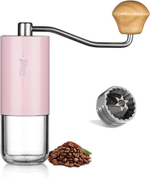 Pink Coffee Bean Grinder - Small Manual Coffee Grinder with 6 Stainless Steel Conical Burr and 16 Adjustable Setting, Double Bearing Hand Espresso Grinder with Hand Crank