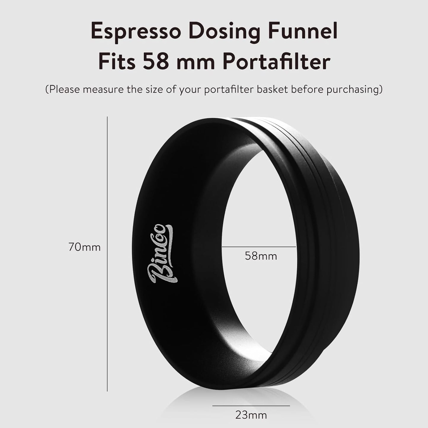 Bincoo GYKF2226 51-58mm Magnetic Dosing Funnel - Espresso Coffee Dosing Ring, Portafilter Funnel Barista Tools Compatible with 58MM Portafilter (Black, 58MM)