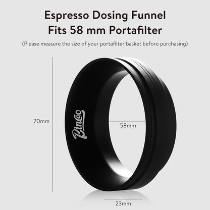 Bincoo GYKF2226 51-58mm Magnetic Dosing Funnel - Espresso Coffee Dosing Ring, Portafilter Funnel Barista Tools Compatible with 58MM Portafilter (Black, 58MM)