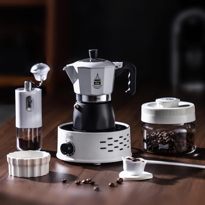 Bincoo Stovetop Espresso Maker,Classic Aluminum Italian Coffee Maker,2Cups Moka Pot for Italian and Cuban Café Brewing, Double Valve Extraction (White-Black, 2 Cups)