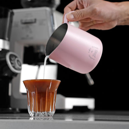 Milk Frothing Pitcher 500ML - Pink Espresso Steaming Pitcher, Stainless Steel Coffee Milk Frothing Cup with Large Handle and Scale, Espresso Machine Accessories for Barista