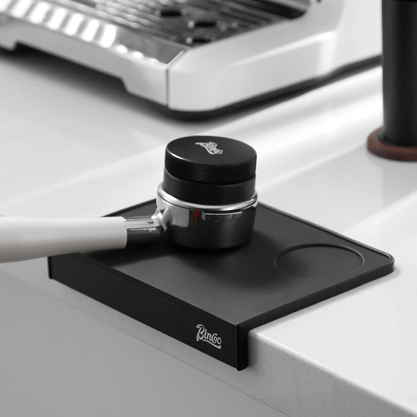 Espresso Tamping Mat,Black Corner Coffee Tamper Mat,Silicone Espresso Pad with Corner Edge Tamp Support Station for Barista Tools