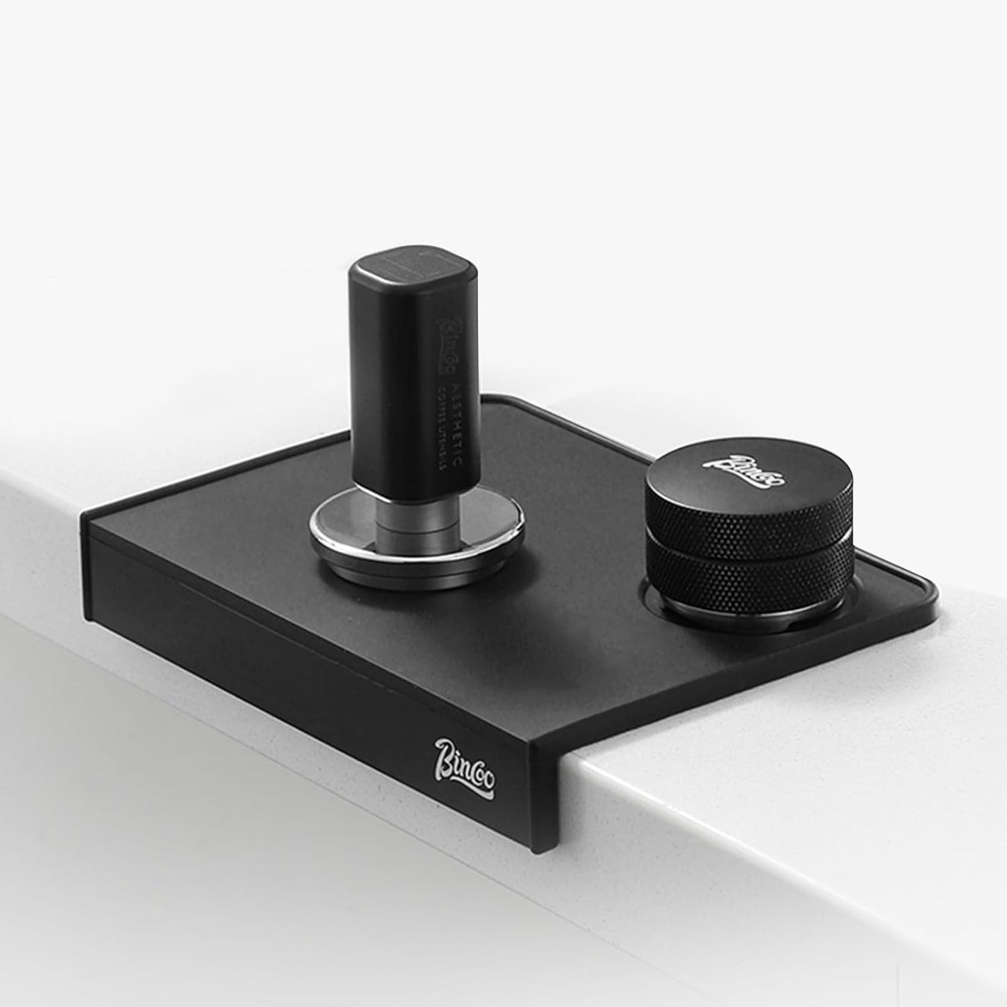 Espresso Tamping Mat,Black Corner Coffee Tamper Mat,Silicone Espresso Pad with Corner Edge Tamp Support Station for Barista Tools
