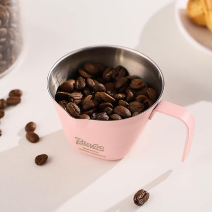 Pink Espresso Measuring Cup with Handle - 2 Pack Stainless Steel Espresso Pouring Cup with Double Spout,100ML Espresso Shot Cup for Coffee Bean,Tomato,Sauce,Milk