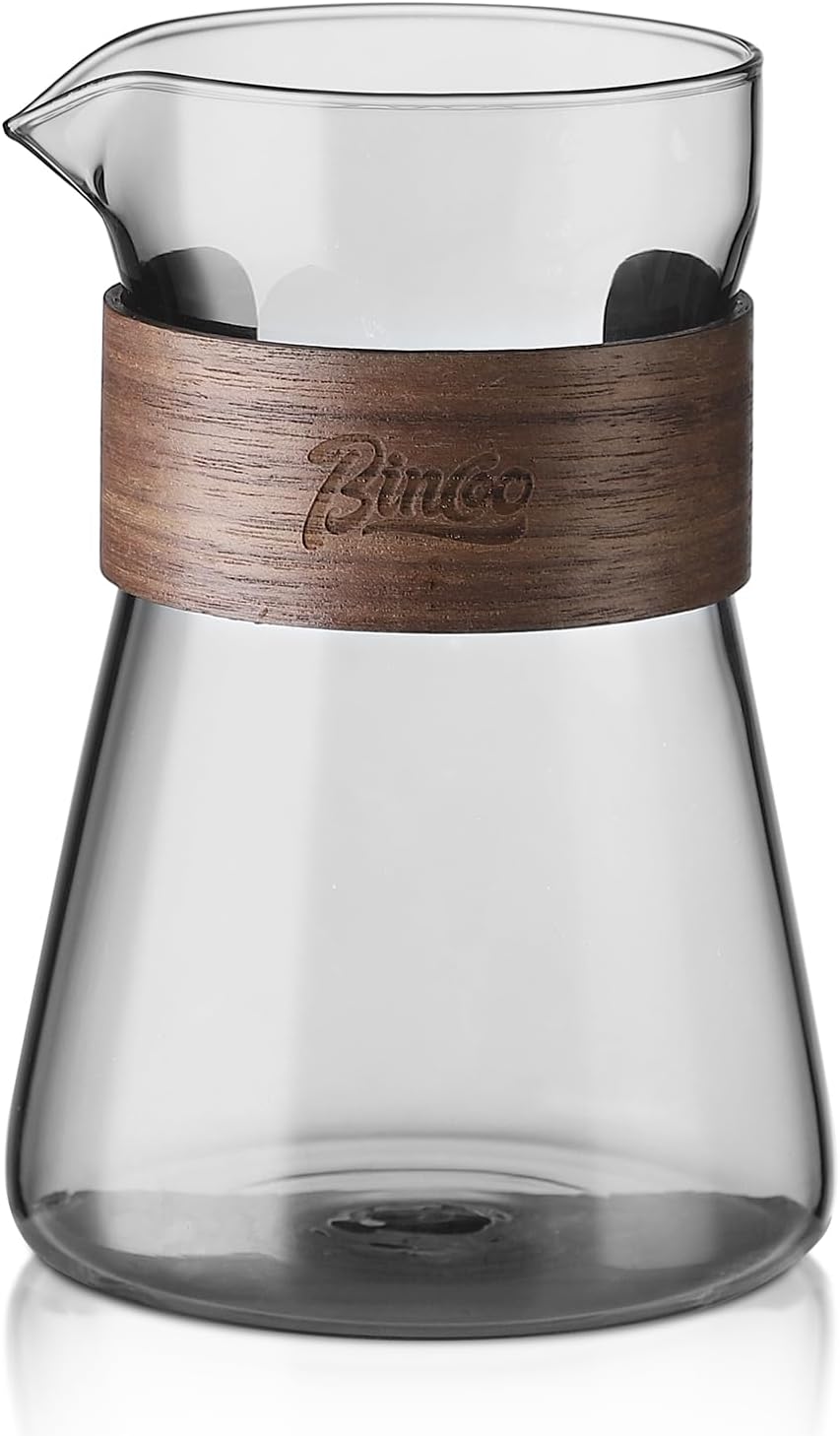 Glass Coffee Carafe with Wood Heat-Resistant Layer, Pour Over Coffee Carafe and Tea Steeper Coffee Decanter Coffee Server, 1 Pcs Included(Smoky Gray)