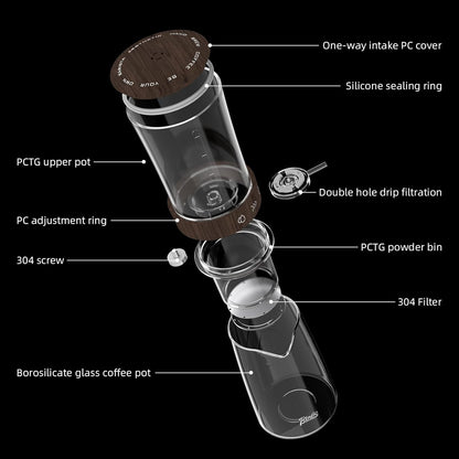 Bincoo GYKF2195 Cold Brew Coffee Maker 450ML, Ice Drip Coffee Brewer,Slow Drip Coffee Maker with Fine Mesh Filter, Adjustable Water Flow (Dark Brown)