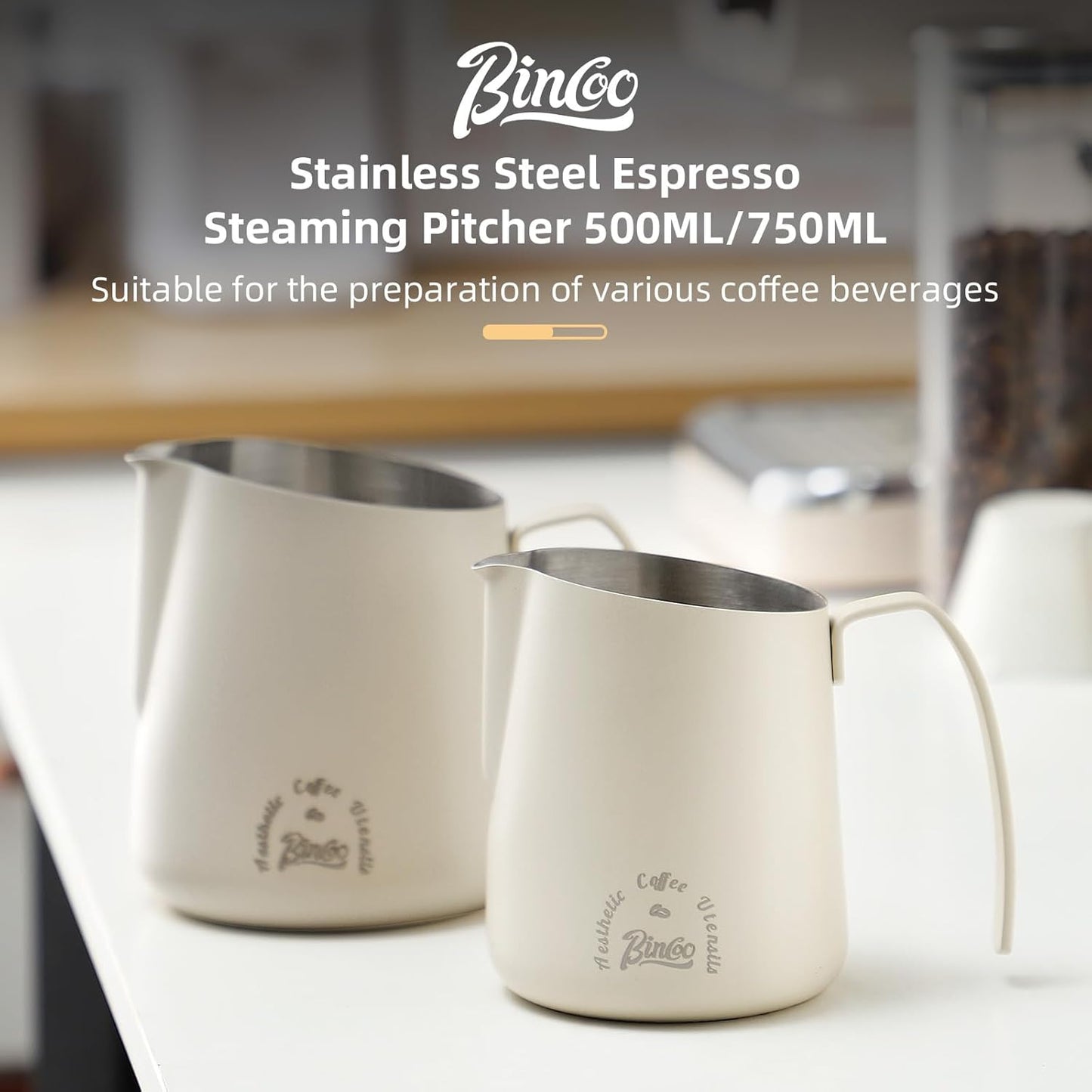 Milk Frothing Pitcher 500ML - Espresso Steaming Pitcher with Large Handle and Scale,Stainless Steel Milk Frothing Cup for Cappuccino, Latte Art,Coffee Machine Accessories (White)