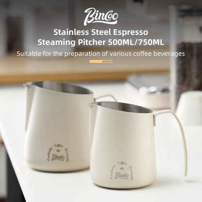 Milk Frothing Pitcher 500ML - Espresso Steaming Pitcher with Large Handle and Scale,Stainless Steel Milk Frothing Cup for Cappuccino, Latte Art,Coffee Machine Accessories (White)