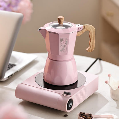 Bincoo Pink Espresso Maker Stovetop - Classic Aluminum Italian Coffee Maker,4 Cups Moka Pot for Italian and Cuban Café Brewing, Double Valve Extraction (Pink, 4 Cups)