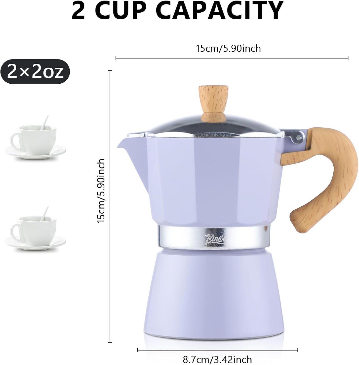 Bincoo Espresso Maker Stovetop,Camping Moka Pot 2 Cup/120ML,Stove Top Espresso Italian Coffee Maker,Easy to Use (White)