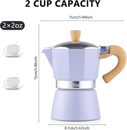 Bincoo Espresso Maker Stovetop,Camping Moka Pot 2 Cup/120ML,Stove Top Espresso Italian Coffee Maker,Easy to Use (White)