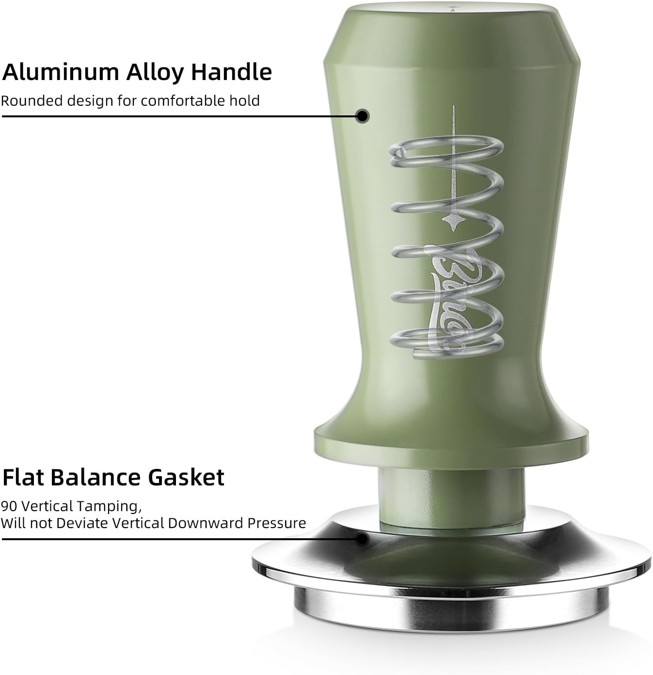 Coffee Tamper 58mm - Bincoo Green Romantic Espresso Coffee Tamper with Calibrated Spring Loaded, 100% Flat Stainless Steel Base, Espresso Accessories, Adjustable Depth.