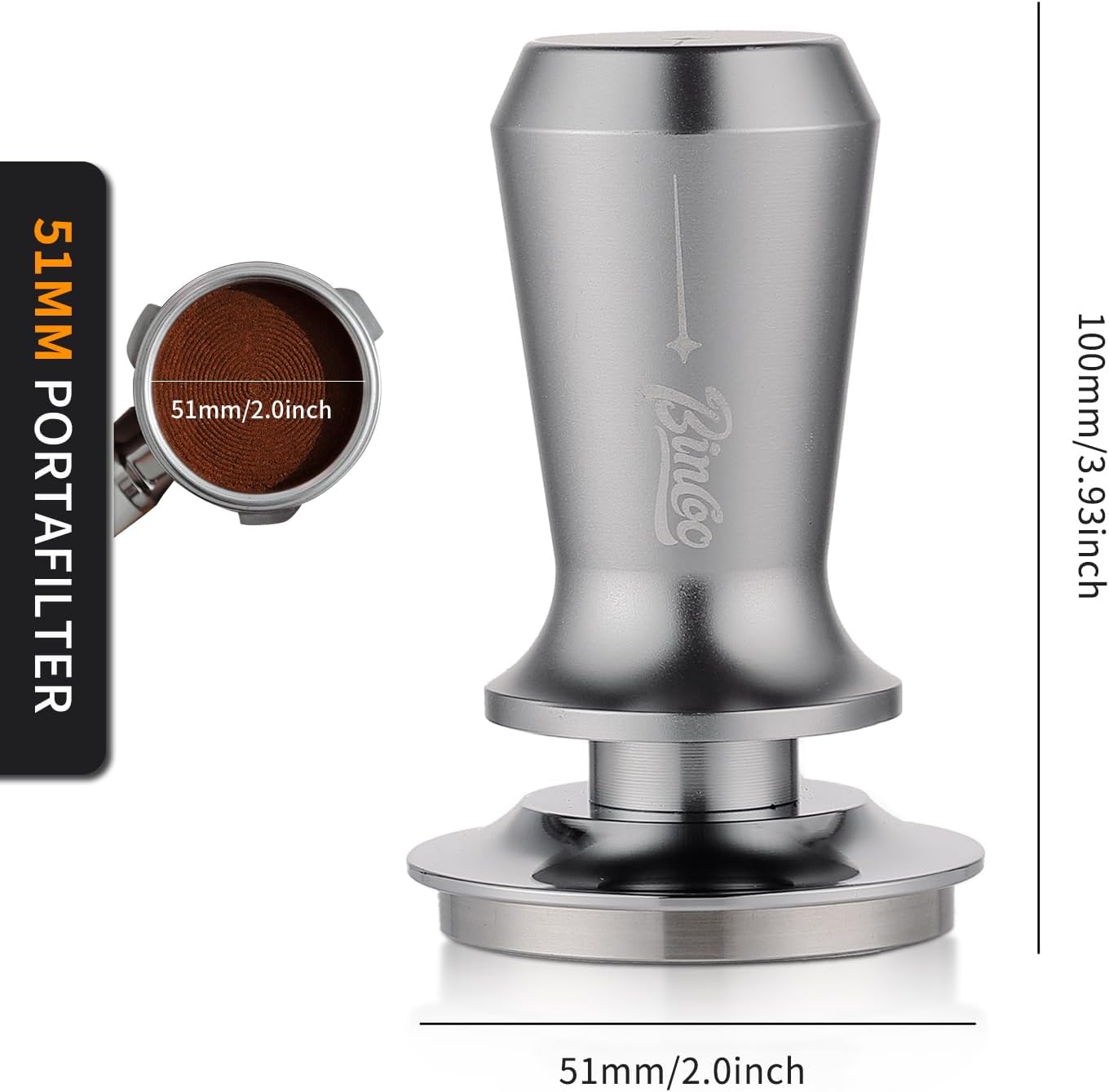 Espresso Coffee Tamper 51mm - Spring Loaded Espresso Tamper, 51mm Espresso Hand Tamper for Barista Home, Stainless Steel Thread Base