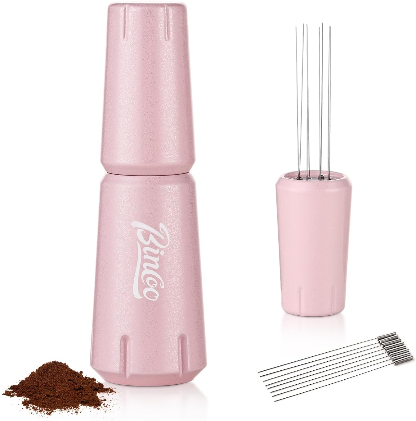 Pink WDT Tool - WDT Espresso Distribution Tool with Stand,Espresso Stirrer Tool for Barista, Stainless Steel 8 Needles 0.4mm,Aluminum Alloy Handle