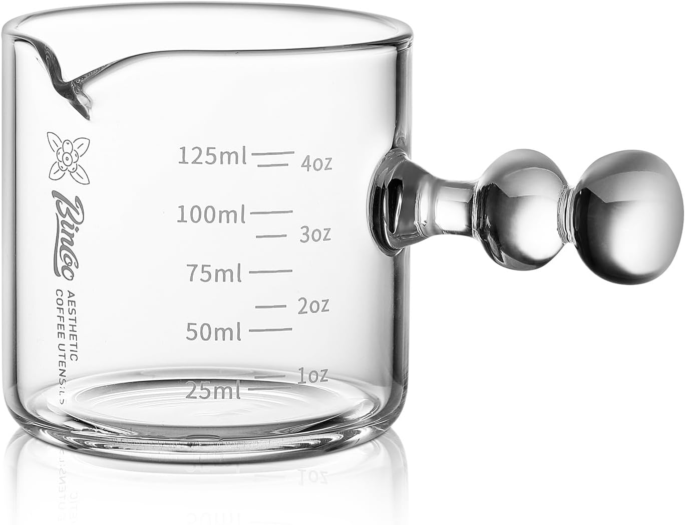 Espresso Shot Glasses Set of 2-120ml Espresso Cup with Handle and Single Spout, Clear Espresso Measuring Cup Glass for Barista Coffee Measure