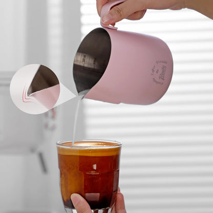 Milk Frothing Pitcher 500ML - Pink Espresso Steaming Pitcher, Stainless Steel Coffee Milk Frothing Cup with Large Handle and Scale, Espresso Machine Accessories for Barista