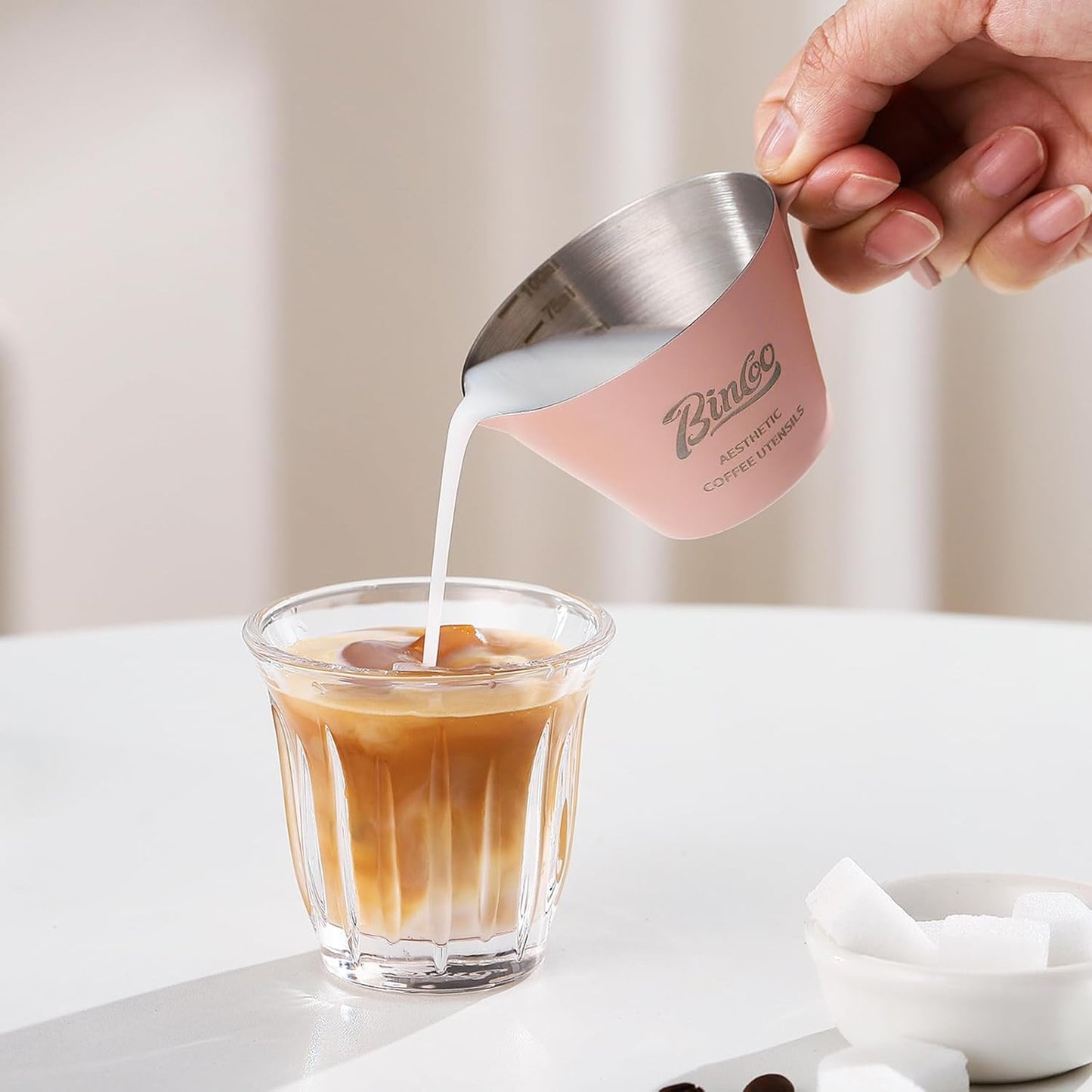 Stainless Steel Espresso Cup,3oz Espresso Shot Cup with V-shaped Spout,Metal Measuring Cup with Handle