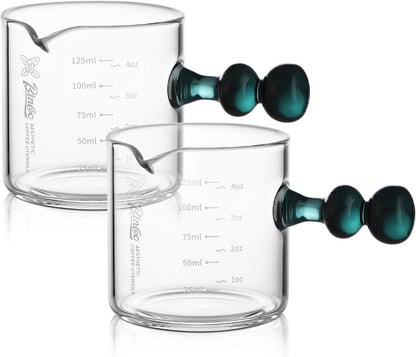 Espresso Shot Glasses Set of 2-120ml Espresso Cup with Handle and Single Spout, Clear Espresso Measuring Cup Glass for Barista Coffee Measure