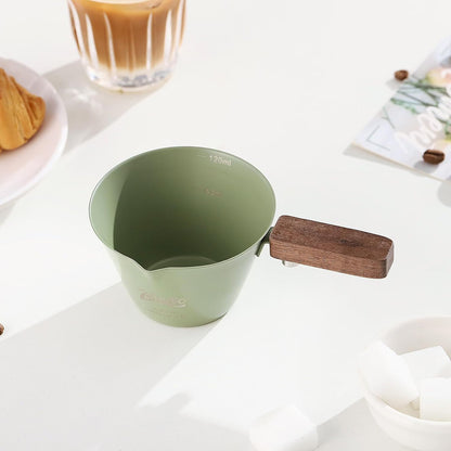 Green Espresso Shot Cup Set of 2,Stainless Steel Espresso Measuring Cup with Wood Handle,120ML Espresoo Coffee Pouring Cup,2 Pack