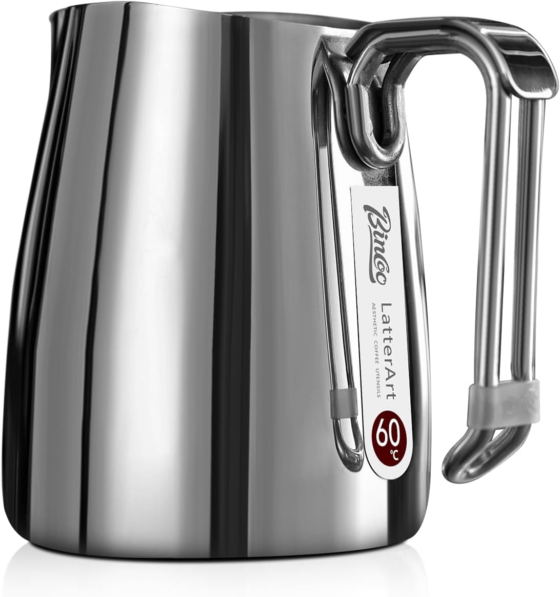 Bincoo Espresso Milk Frothing Pitcher Stainless Steel 20oz/600ML Coffee Milk Frother Cup-Milk Frothing Pitcher with Measurement Lines,Ergonomic Handle for Latte Art & Cappuccino(White)