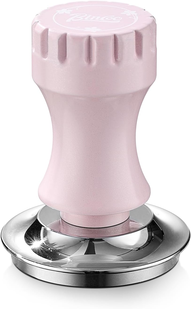 Bincoo 58mm Coffee Tamper Pink Color Premium Espresso Coffee Tamper with Calibrated Spring Loaded Flat Stainless Steel Base, Constant 30lb Espresso Machine Accessories
