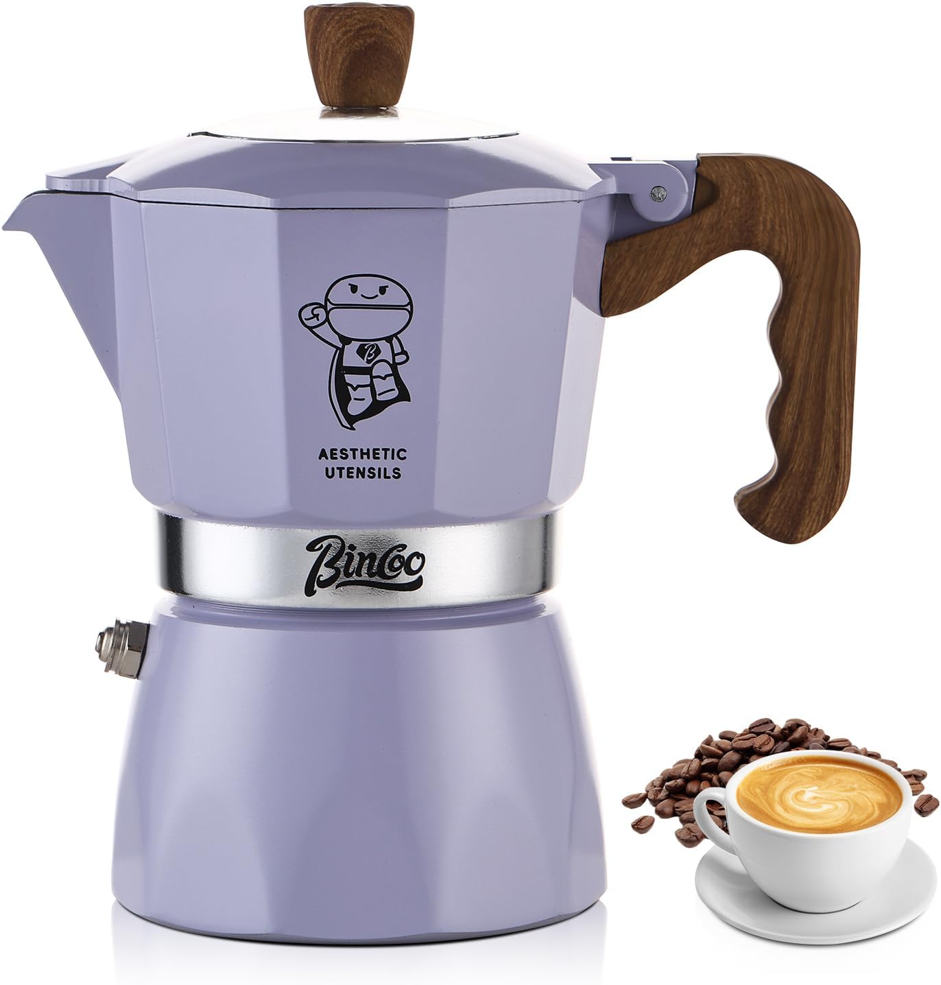 Bincoo Espresso Maker Stovetop - 2 Cup/120ML Stove Top Espresso Italian Coffee Maker, Camping Moka Pot (White-black)