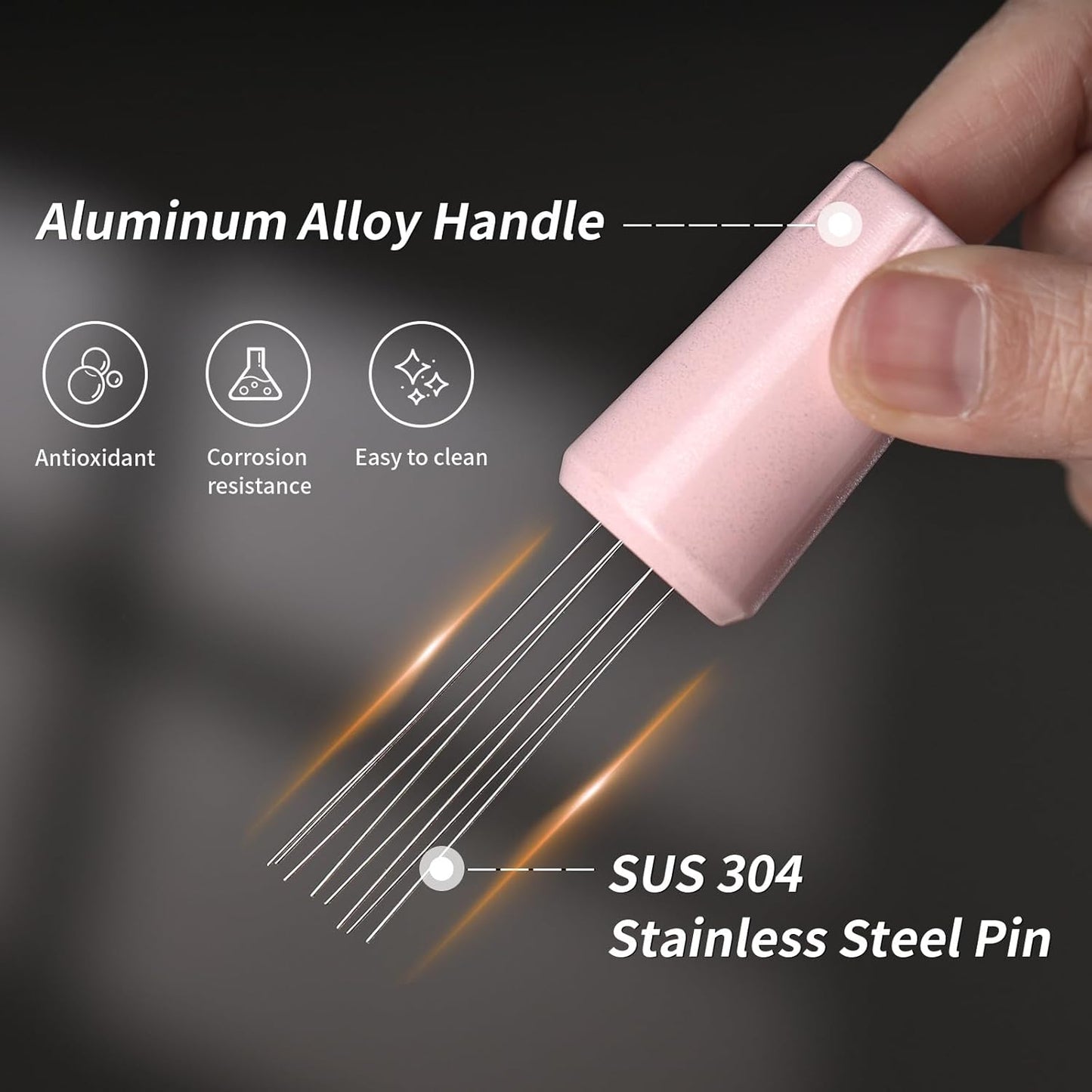 Pink WDT Tool - WDT Espresso Distribution Tool with Stand,Espresso Stirrer Tool for Barista, Stainless Steel 8 Needles 0.4mm,Aluminum Alloy Handle