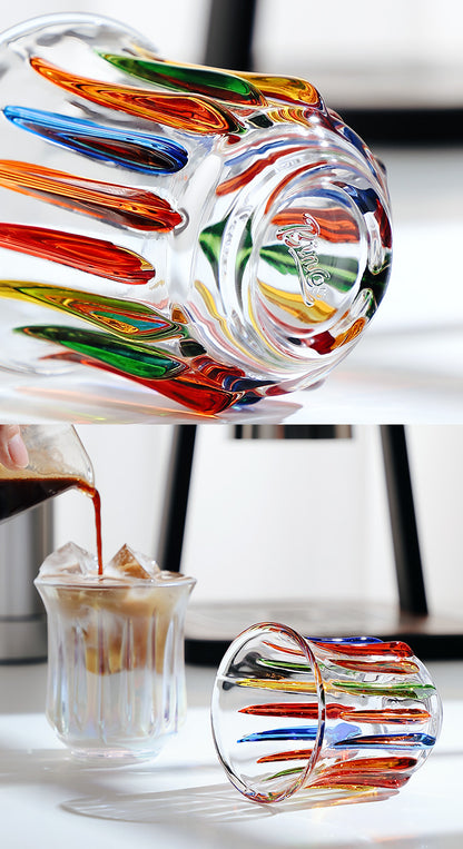Hand-Painted Rainbow Vertical Relief Glass Tumbler | Bincoo Aesthetic Clear Textured Drinking Cup for Coffee, Whiskey & Cocktails