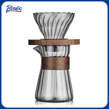 Bincoo GYKF1415 Pour Over Coffee Maker Set - 500ML Glass Coffee Server Coffee Carafe with Walnut Dripper and 50PCS Paper Filter, Drip Coffee Maker Set for Home Café Restaurant