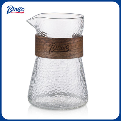 Bincoo GYKF1335 Glass Coffee Server 500ML/16oz - Glass Coffee Carafe with Heat-Resistant Wood Loop,Clear Coffee Decanter Coffee Server for Pour Over, Coffee Pot