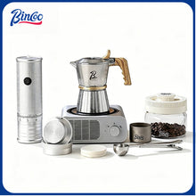 BINCOO Three-Valve 316 Stainless Steel Moka Pot Set with Electric Stove & Coffee Grinder Mini Home Espresso Maker 2Cups