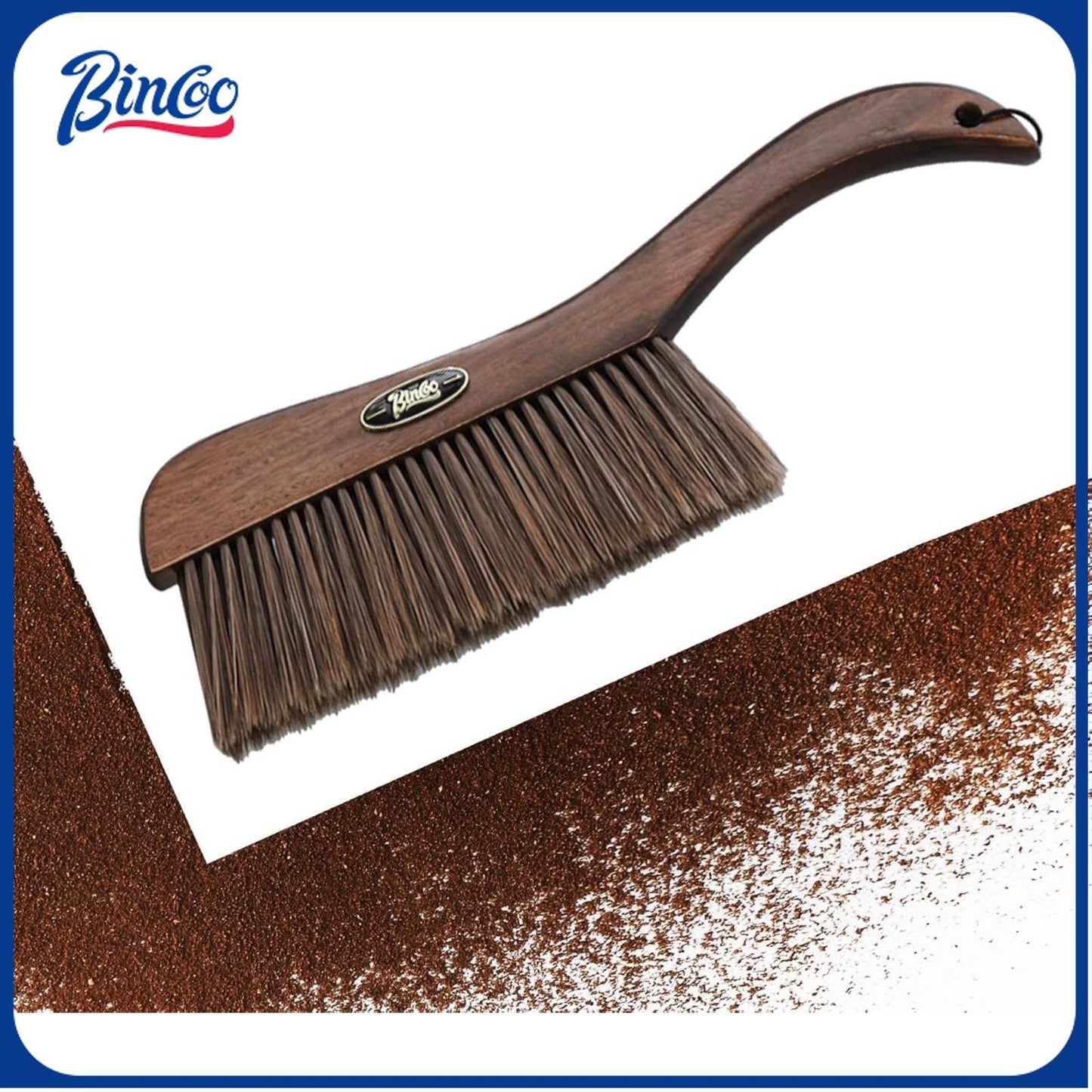 Bincoo GYKF1226 Hand Broom Dusting Brush for Home Cleaning-Espresso Machine Brush-Coffee Table Cleaning Brush with Long Wooden Handle,Ideal for Home,Kitchen,Dining Table,13 Inches Hand Broom(Brown)