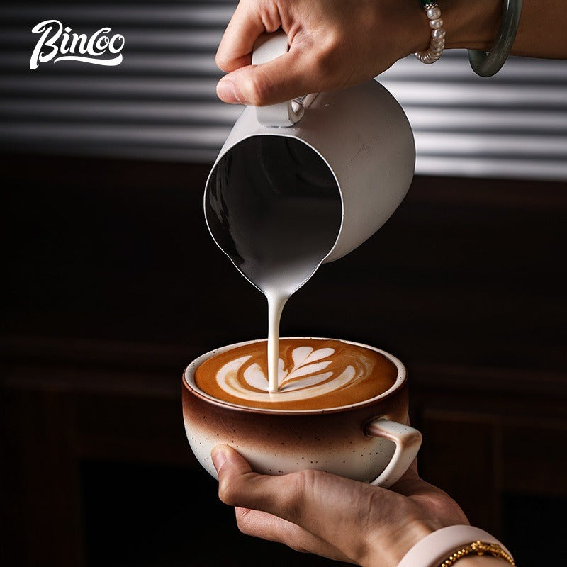 BINCOO Ceramic Cup Coffee Mug Professional Latte Art Cup Embossed Mug Tasting Cup with Milk Frother