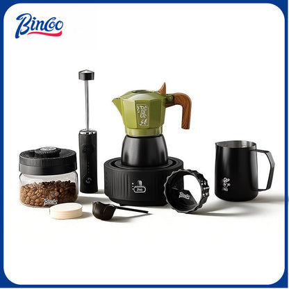 BINCOO Two-Valve Moka Pot with Grinder Set Compact Espresso Maker Set for Home Italian Machine Coffee Accessories 2Cups