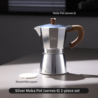 BINCOO Single Valve Moka Pot Stovetop Coffee Maker, 3rd Gen Pressure Boost Espresso Pot with Comfort Wood Handle for Home Barista Perfect Flavor Brewing
