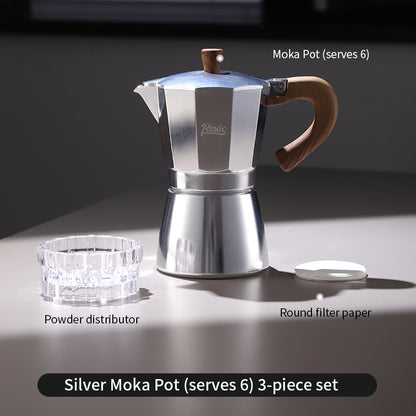 BINCOO Single Valve Moka Pot Stovetop Coffee Maker, 3rd Gen Pressure Boost Espresso Pot with Comfort Wood Handle for Home Barista Perfect Flavor Brewing