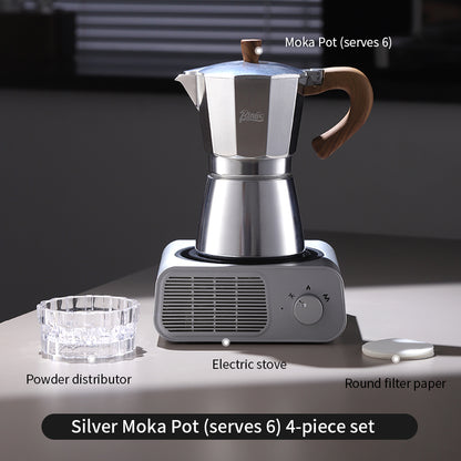 BINCOO Single Valve Moka Pot Stovetop Coffee Maker, 3rd Gen Pressure Boost Espresso Pot with Comfort Wood Handle for Home Barista Perfect Flavor Brewing