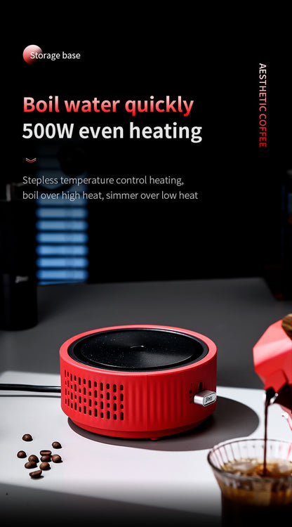 Bincoo 500W Mini Adjustable Electric Coffee Stove, Aluminum Heating Plate Coffee Hot Plate with Knob Temperature Control, Portable Small Electric Heater for Moka Pot, Syphon Siphon & Hand Drip Coffee Brewing