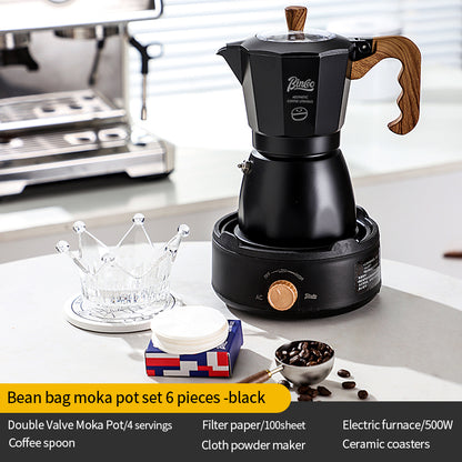 Bincoo Double Valve Moka Pot - Stovetop Espresso Maker with Rich Crema, Italian Style Coffee Pot with Imitation Wood Handle, Food-Grade Aluminum for Home Brewing