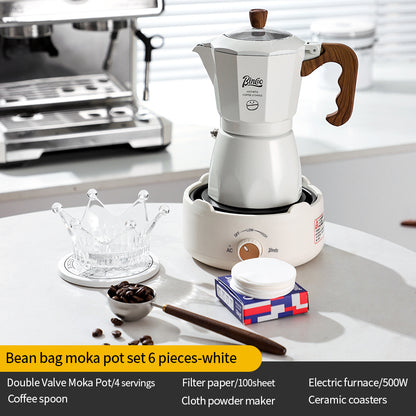 Bincoo Double Valve Moka Pot - Stovetop Espresso Maker with Rich Crema, Italian Style Coffee Pot with Imitation Wood Handle, Food-Grade Aluminum for Home Brewing